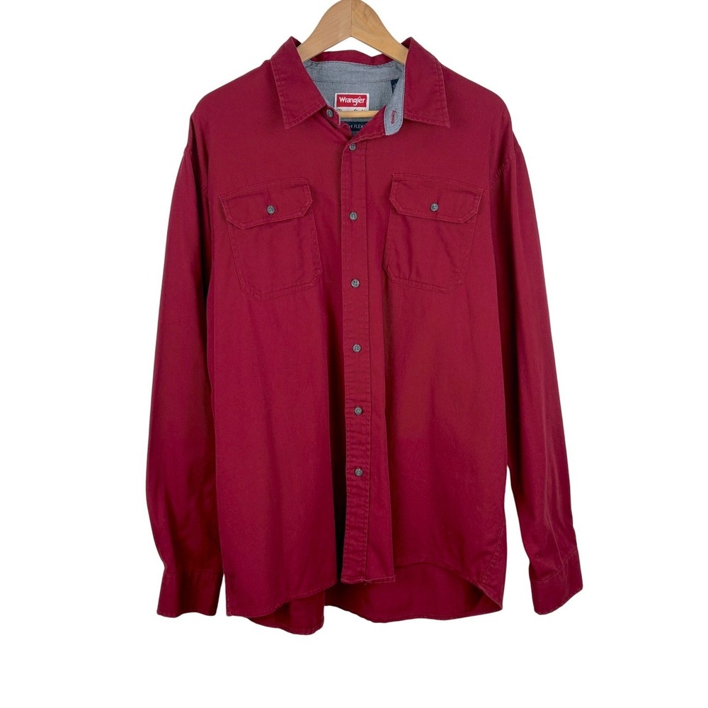 Wrangler Premium Quality Comfort Flex Button Up Shirt‎ Mens Size XL Red Gorpcore